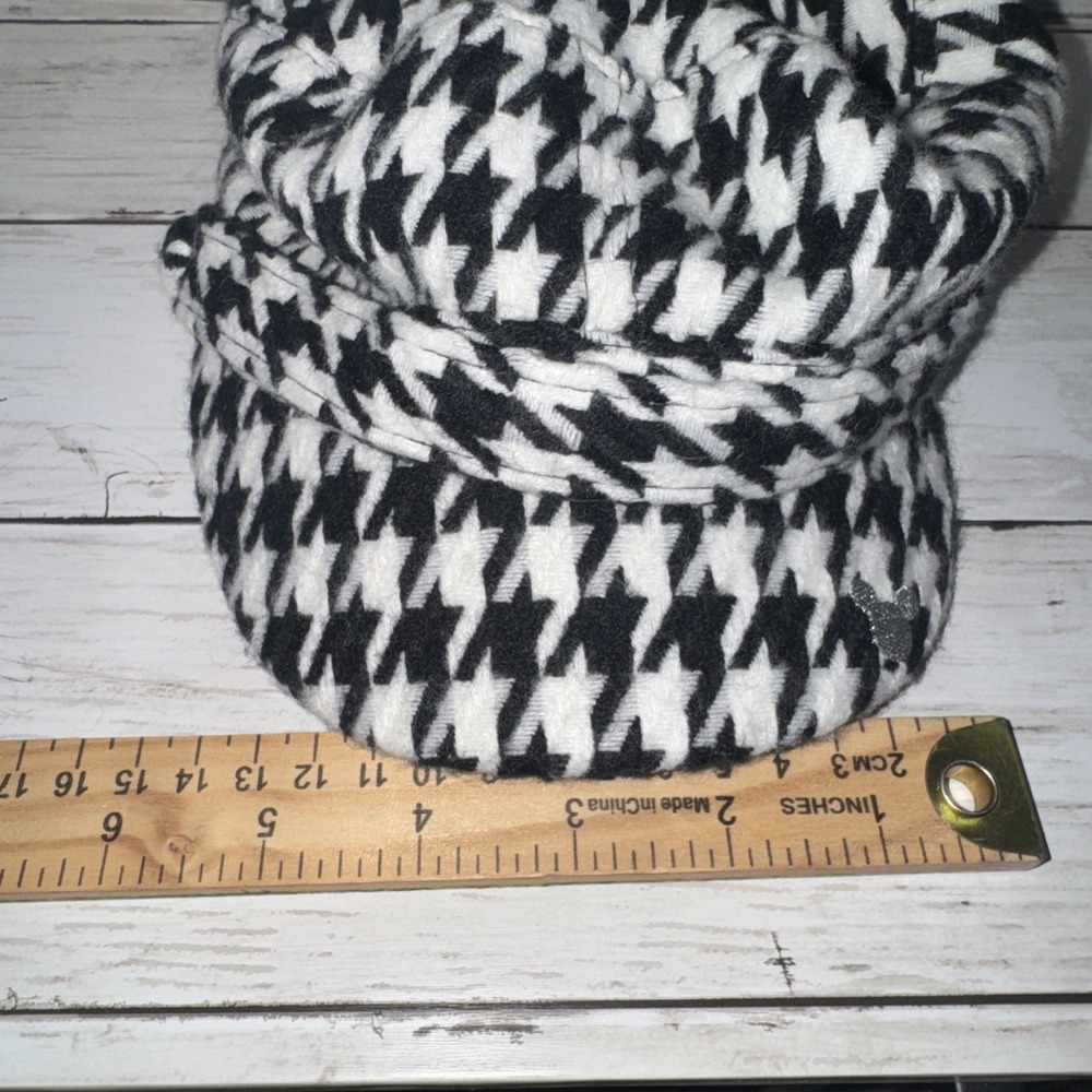 Disney Parks Hat Womens Adult White Black Houndstooth Newsboy Mickey Accent Cap - Picture 8 of 9